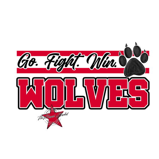 Wolves Go Fight Win Mascot Lines-Red