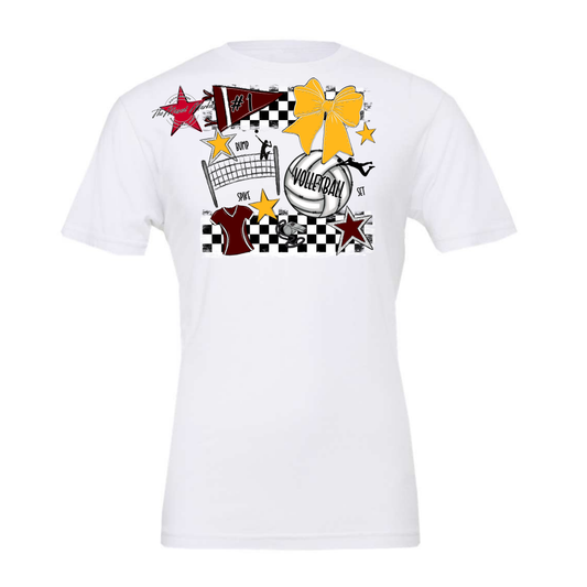 Volleyball Checkers Spirit Design-Maroon-Yellow