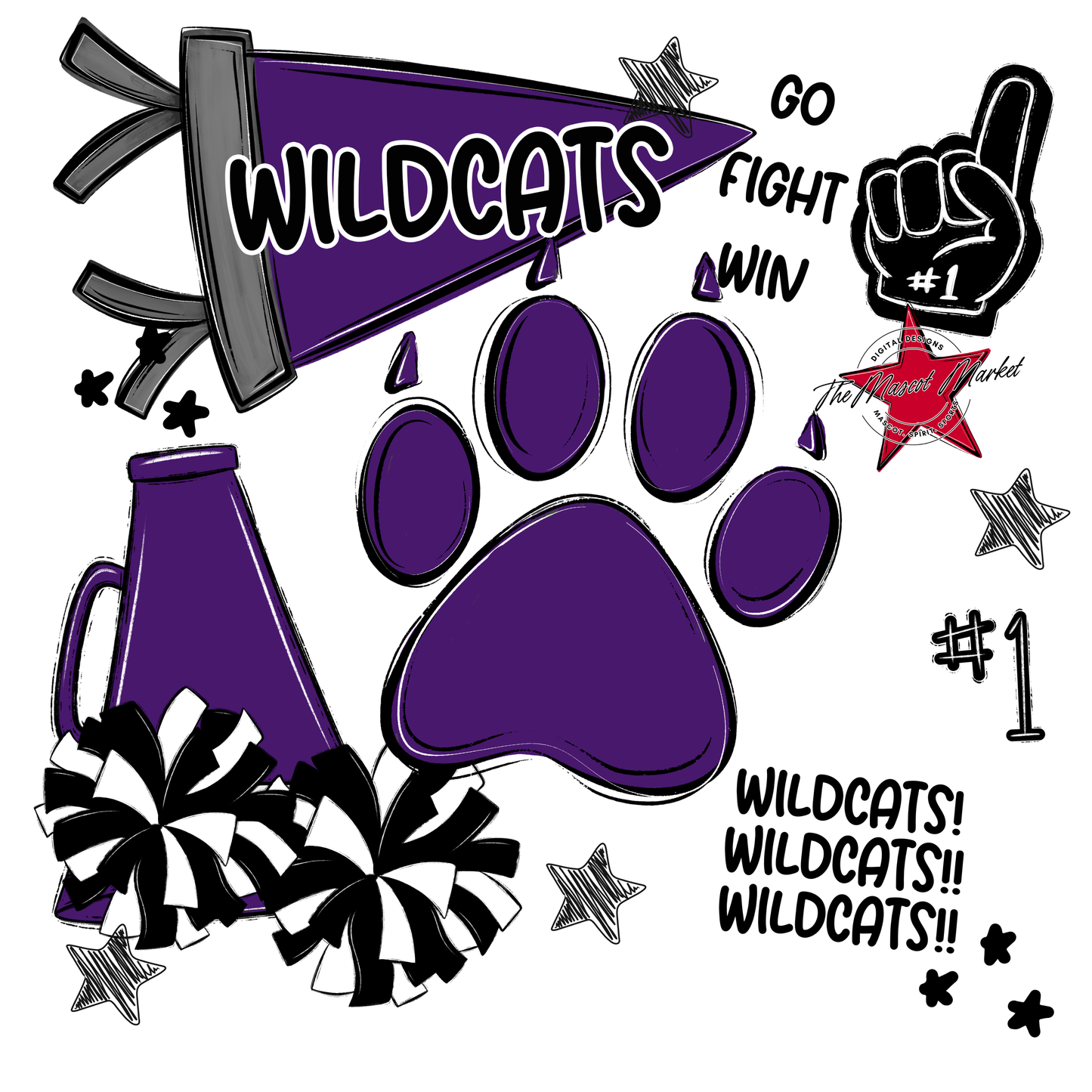 Wildcats Mixed Mascot Spirit Design-Purple