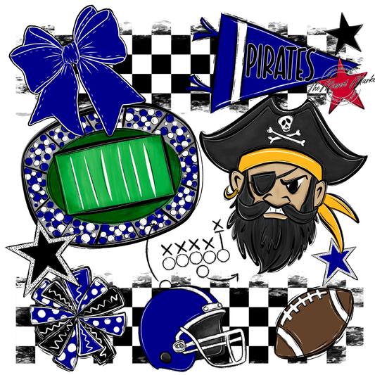 Pirates Checkers Mascot Spirit Design-Blue