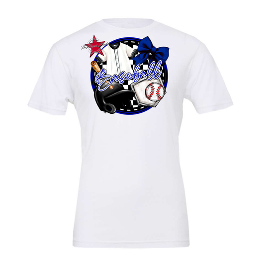 Circle Baseball Design w Bow-Blue