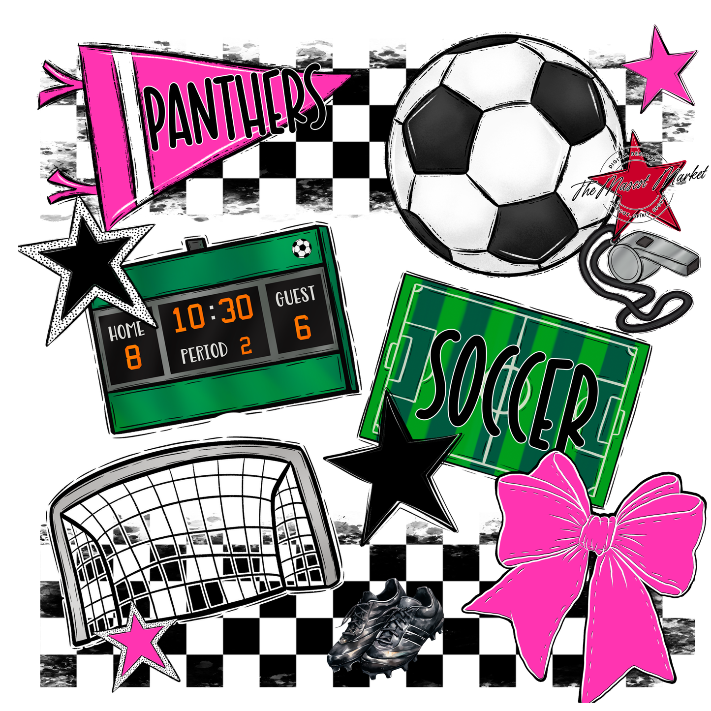 Panthers Checkers Soccer Spirit Design-Pink