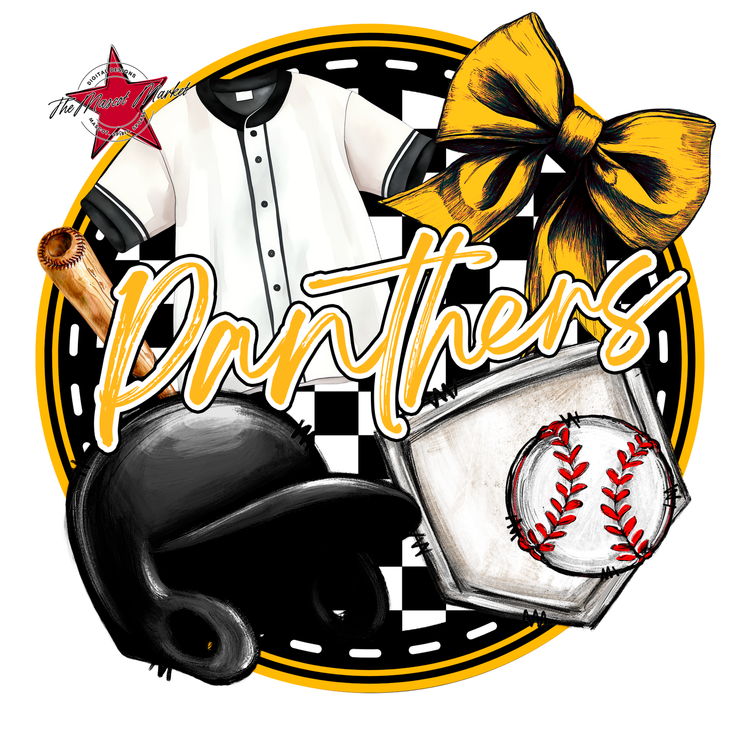 Panthers Circle Baseball Design-Yellow