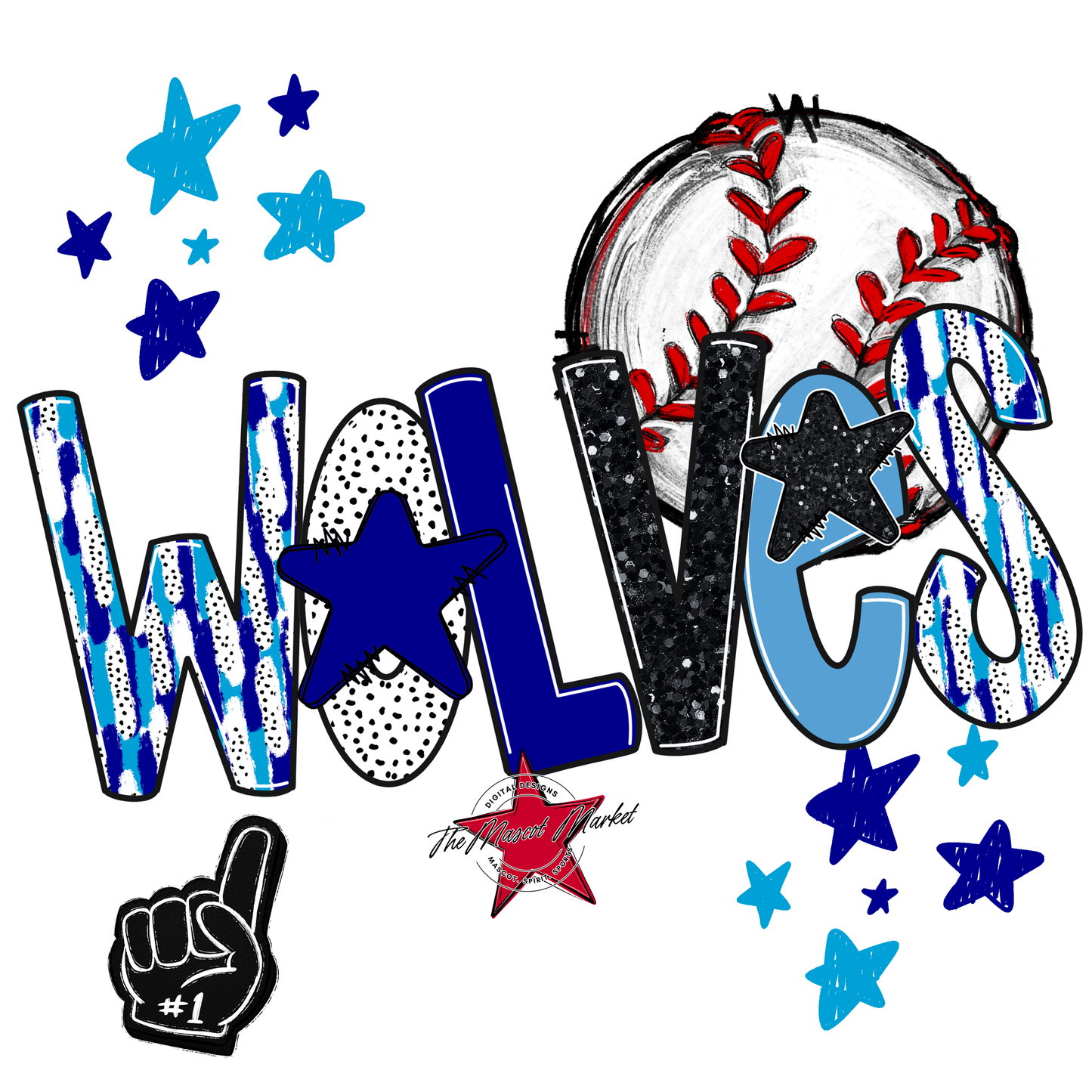 Wolves Baseball Scrape-Blue-Carolina Blue