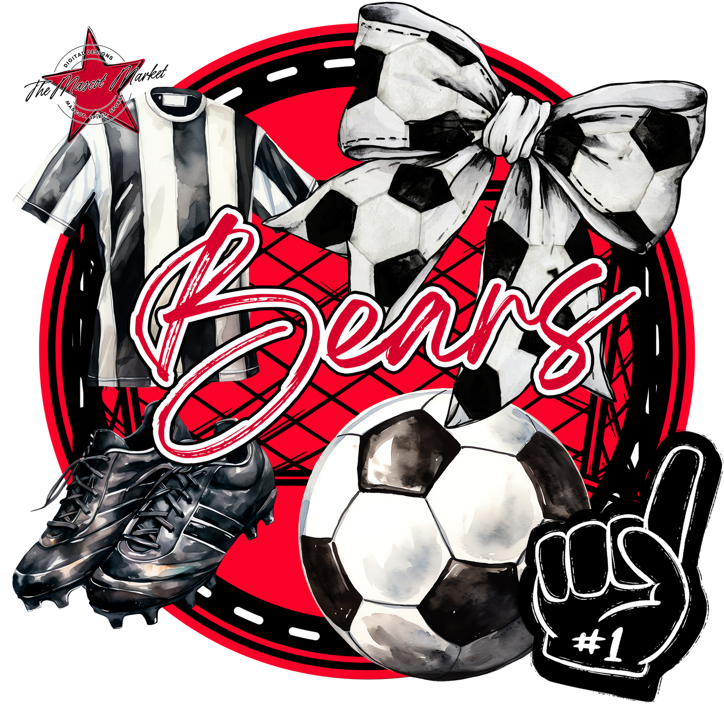 Bears Circle Soccer Design-Red