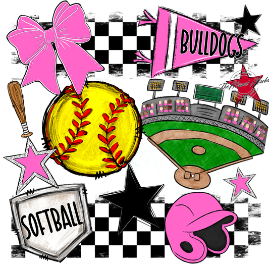 Bulldogs Checkers Softball Spirit Design-Baby Pink