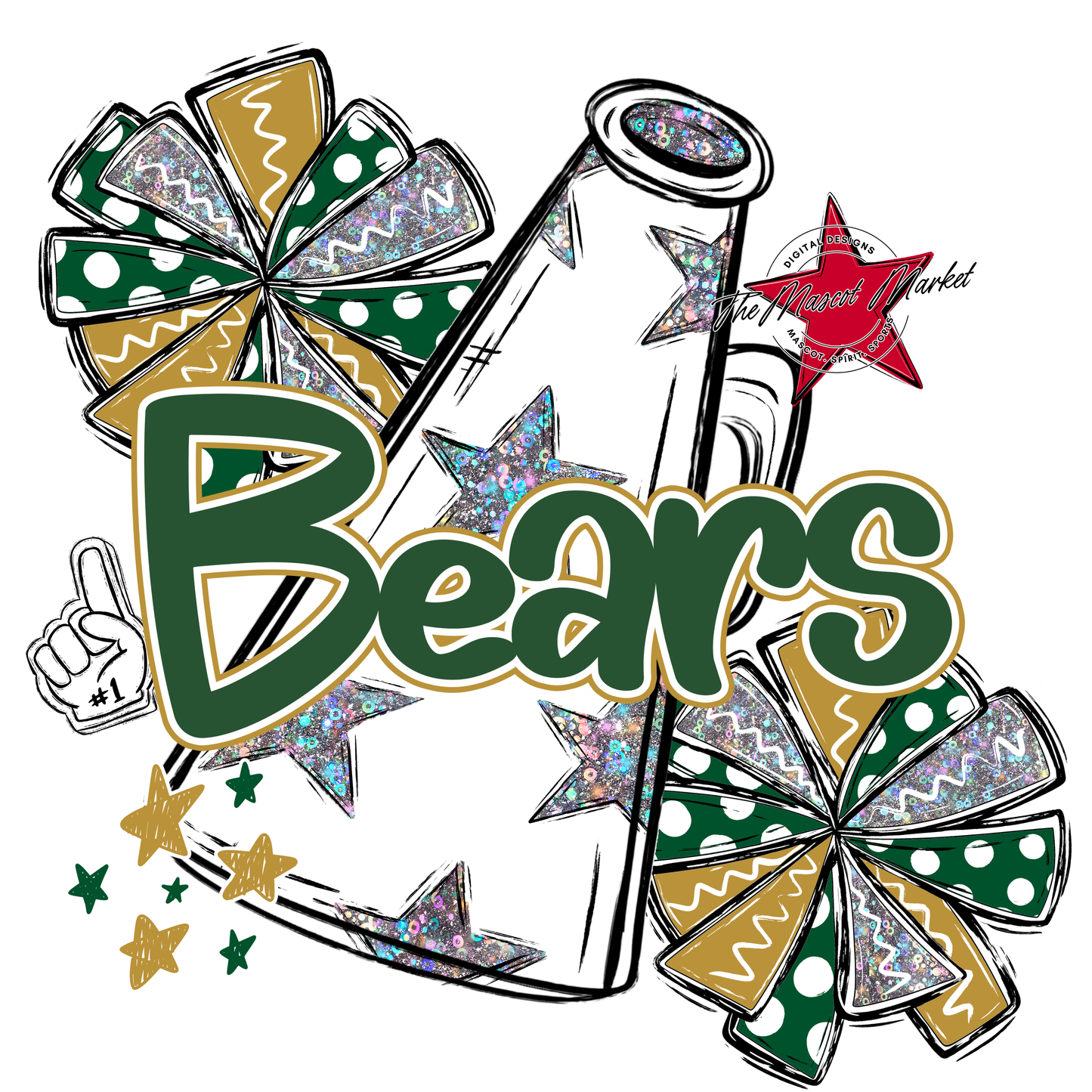 Bears Megaphone Alpha Design-Green-Gold