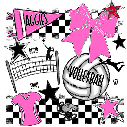 Aggies Volleyball Checkers Design-Baby Pink