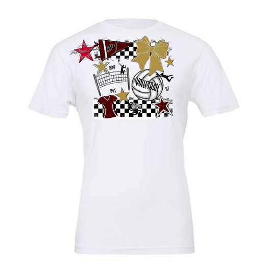 Volleyball Checkers Spirit Design-Maroon-Gold