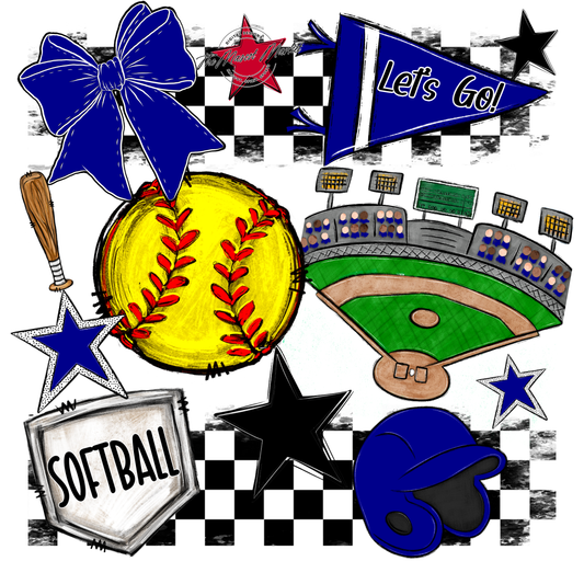 Softball Checkers Spirit Design-Blue