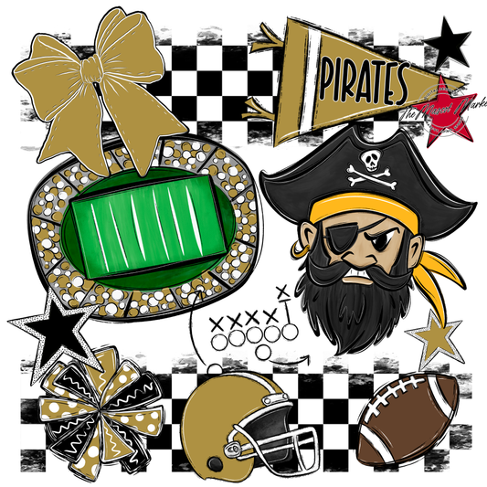Pirates Checkers Mascot Spirit Design-Gold