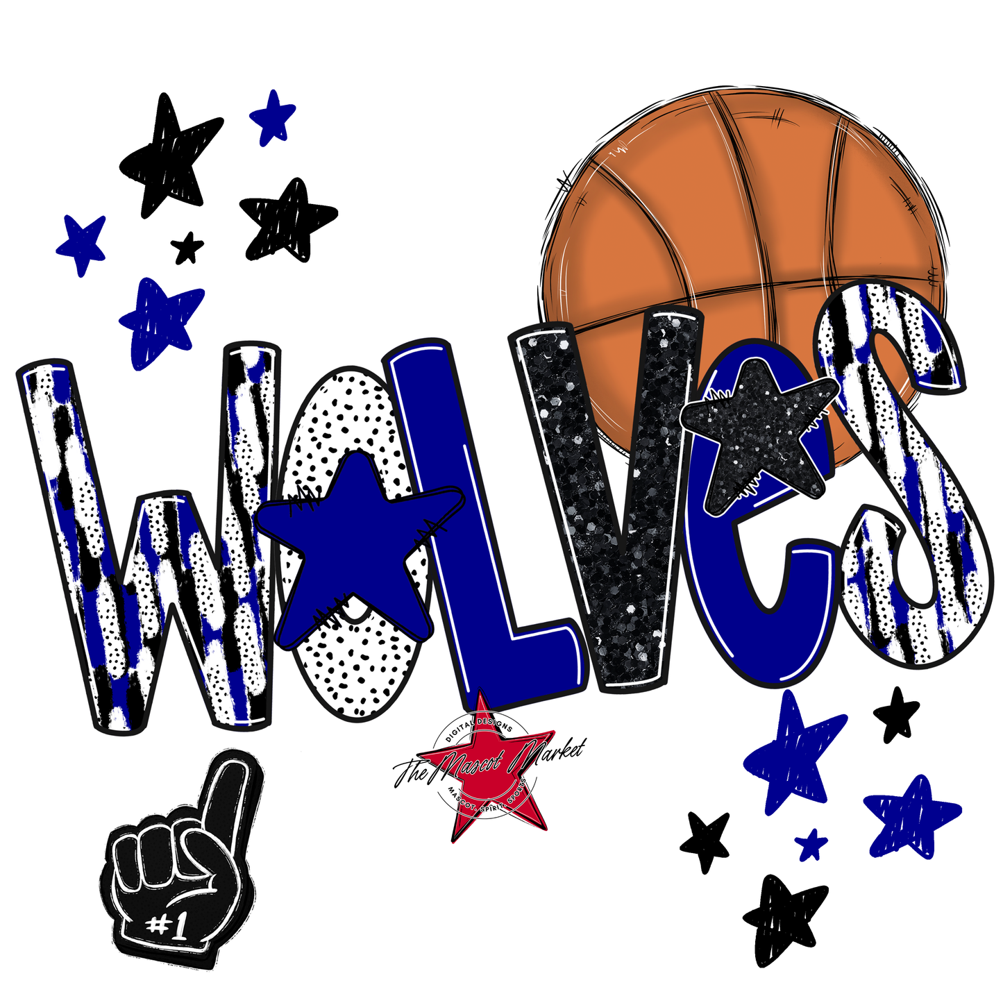 Wolves Basketball Scrape-Blue