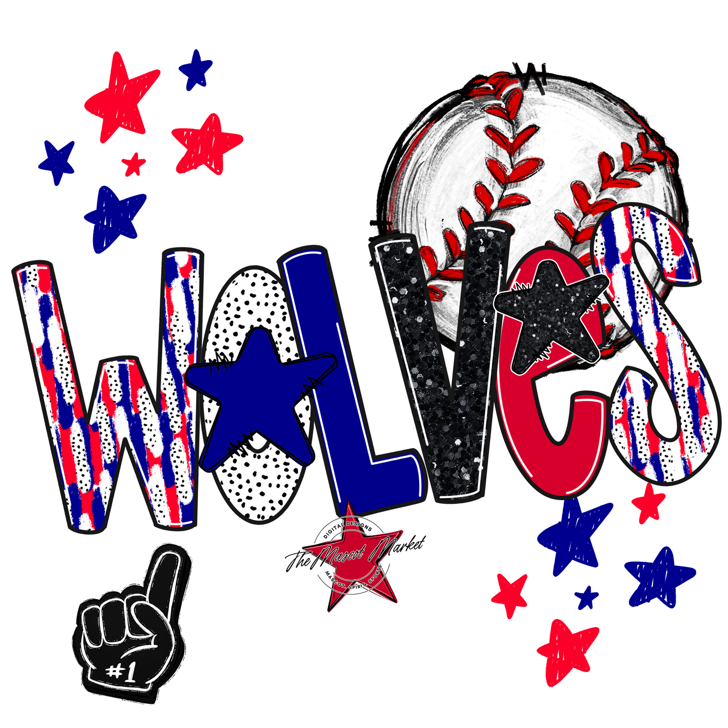 Wolves Baseball Scrape-Blue-Red