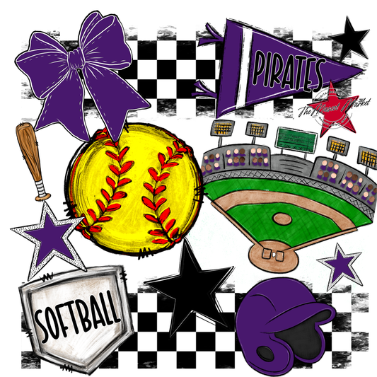 Pirates Checkers Softball Spirit Design-Purple