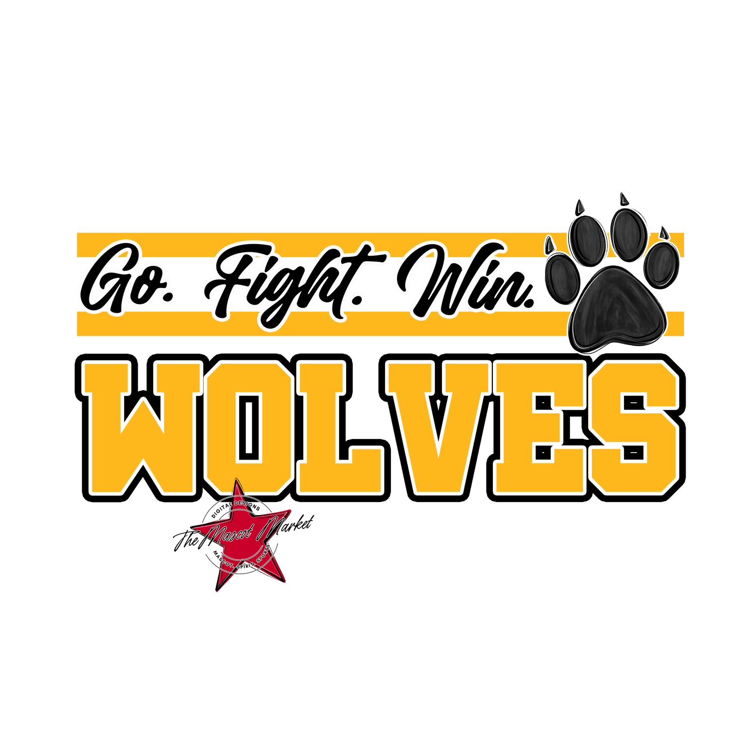 Wolves Go Fight Win Mascot Lines-Yellow