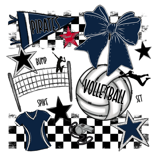 Pirates Checkers Volleyball Spirit Design-Navy