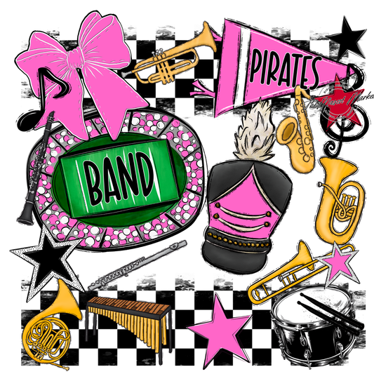 Pirates Checkers Band Spirit Design-Baby Pink