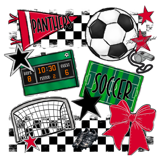 Panthers Checkers Soccer Spirit Design-Red