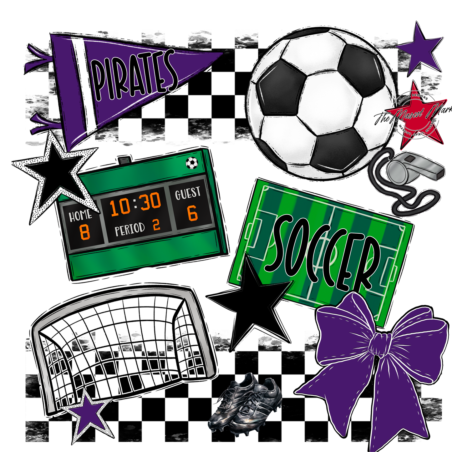Pirates Checkers Soccer Spirit Design-Purple