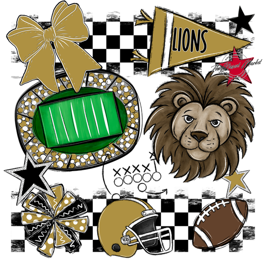 Lions Checkers Mascot Spirit Design-Gold