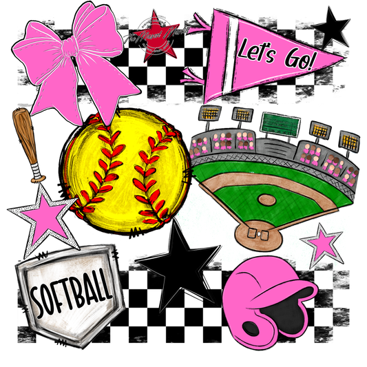Softball Checkers Spirit Design-Baby Pink