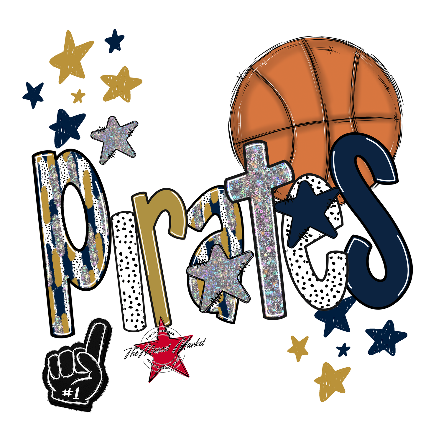 Pirates Basketball Scrape-Navy-Gold