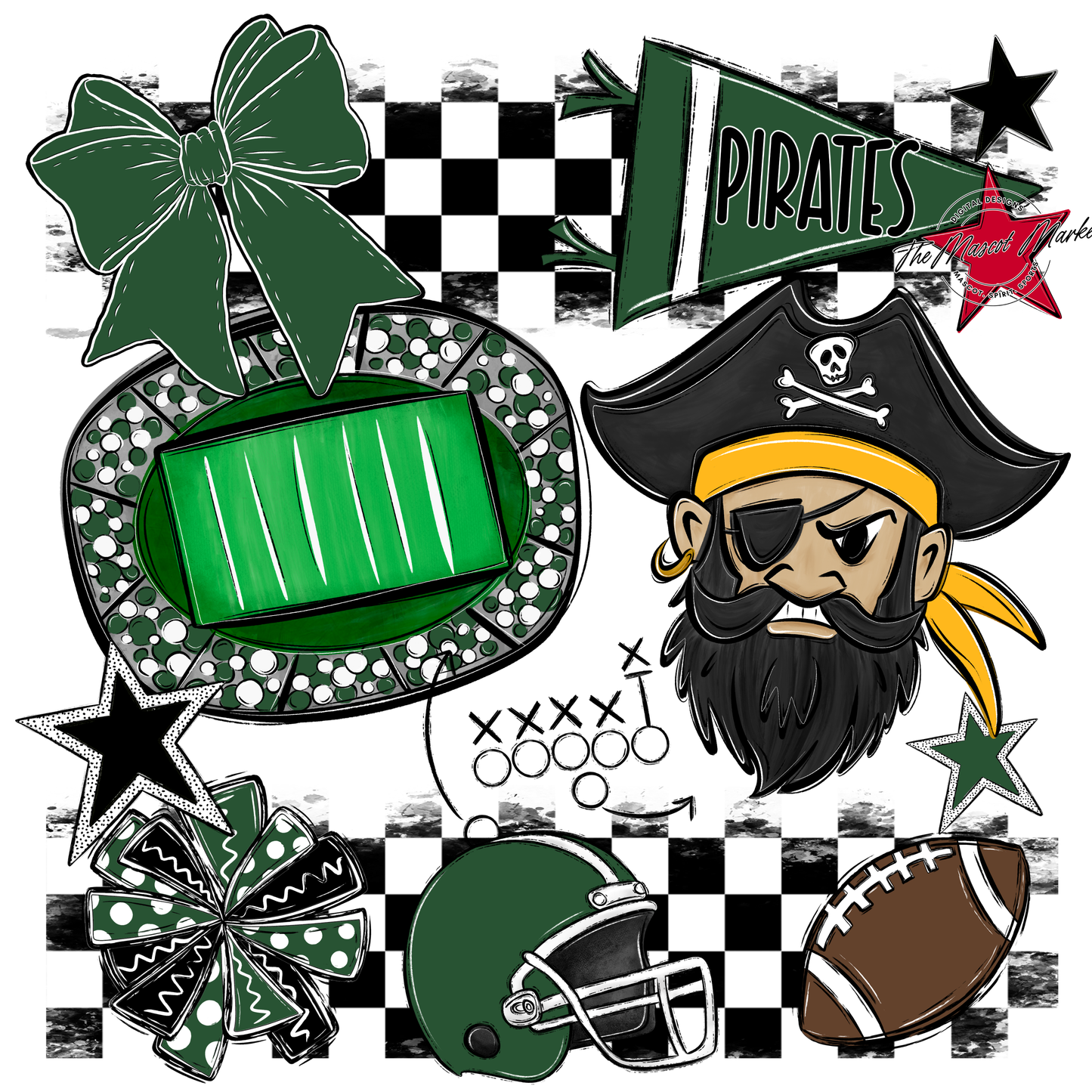 Pirates Checkers Mascot Spirit Design-Green