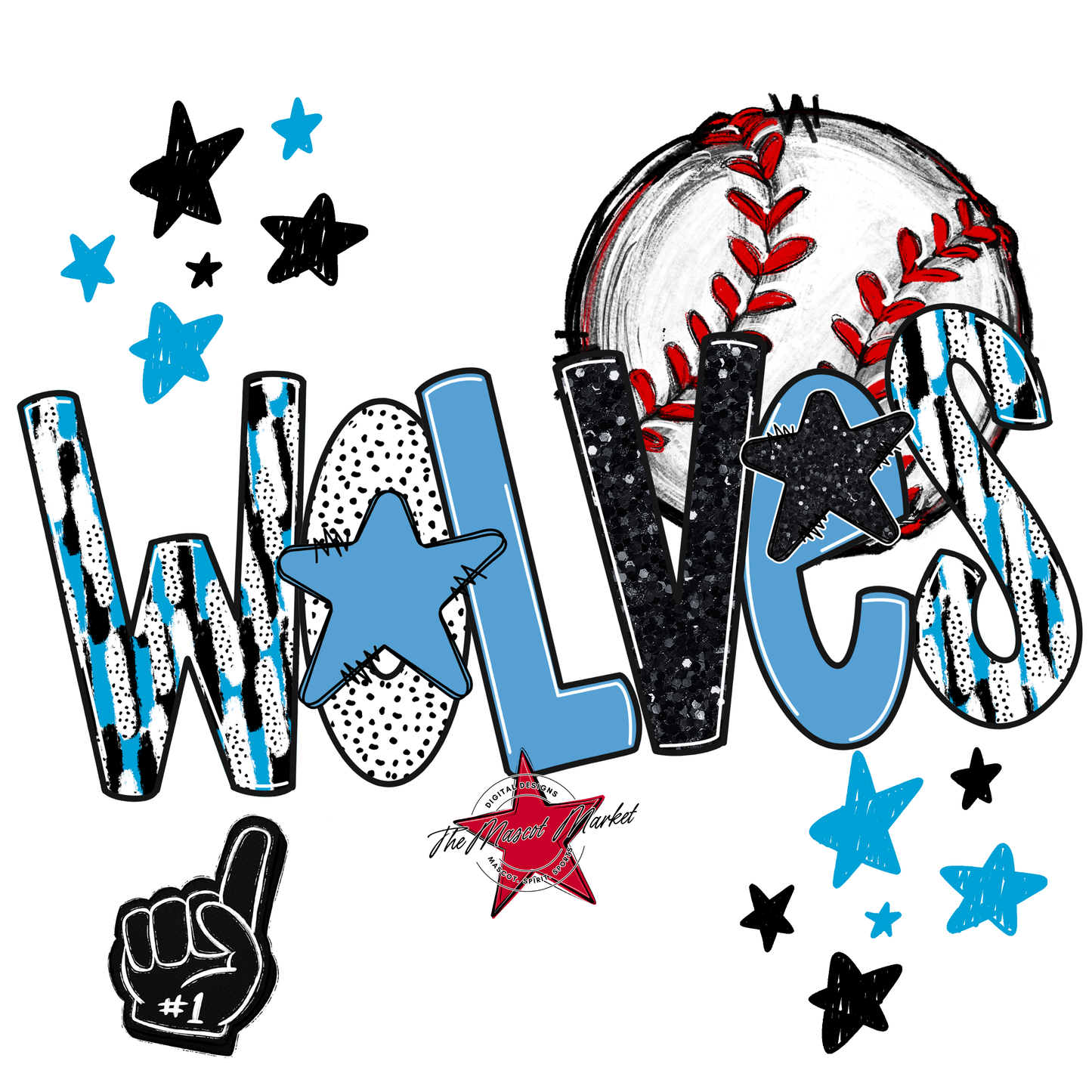 Wolves Baseball Scrape-Carolina Blue