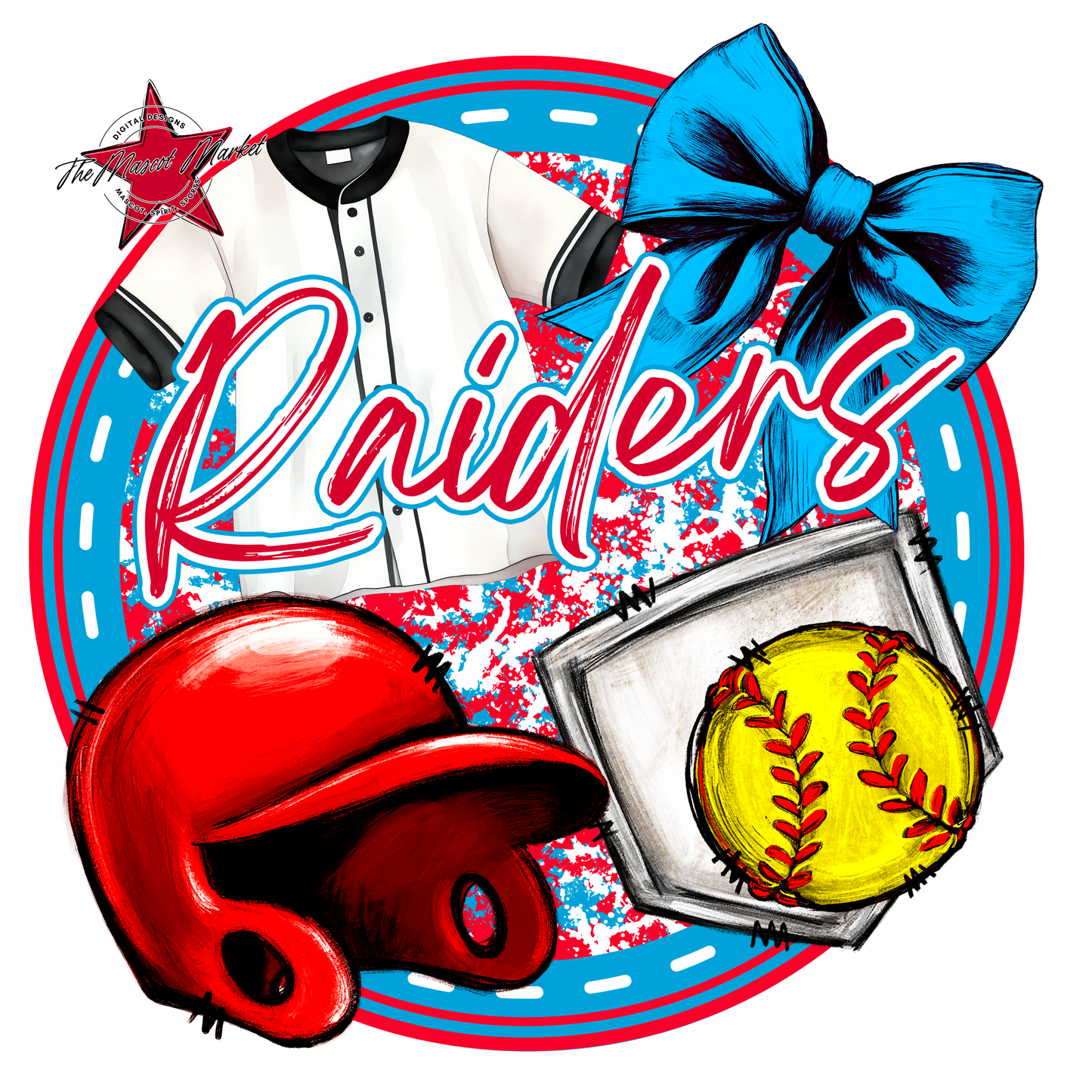 Raiders Circle Softball Design-Carolina Blue-Red