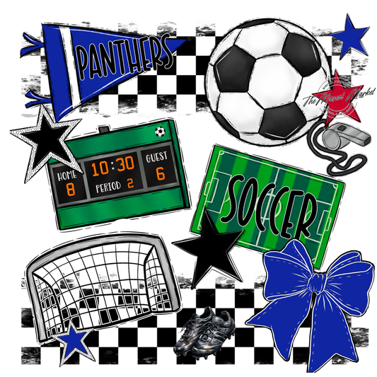 Panthers Checkers Soccer Spirit Design-Royal Blue