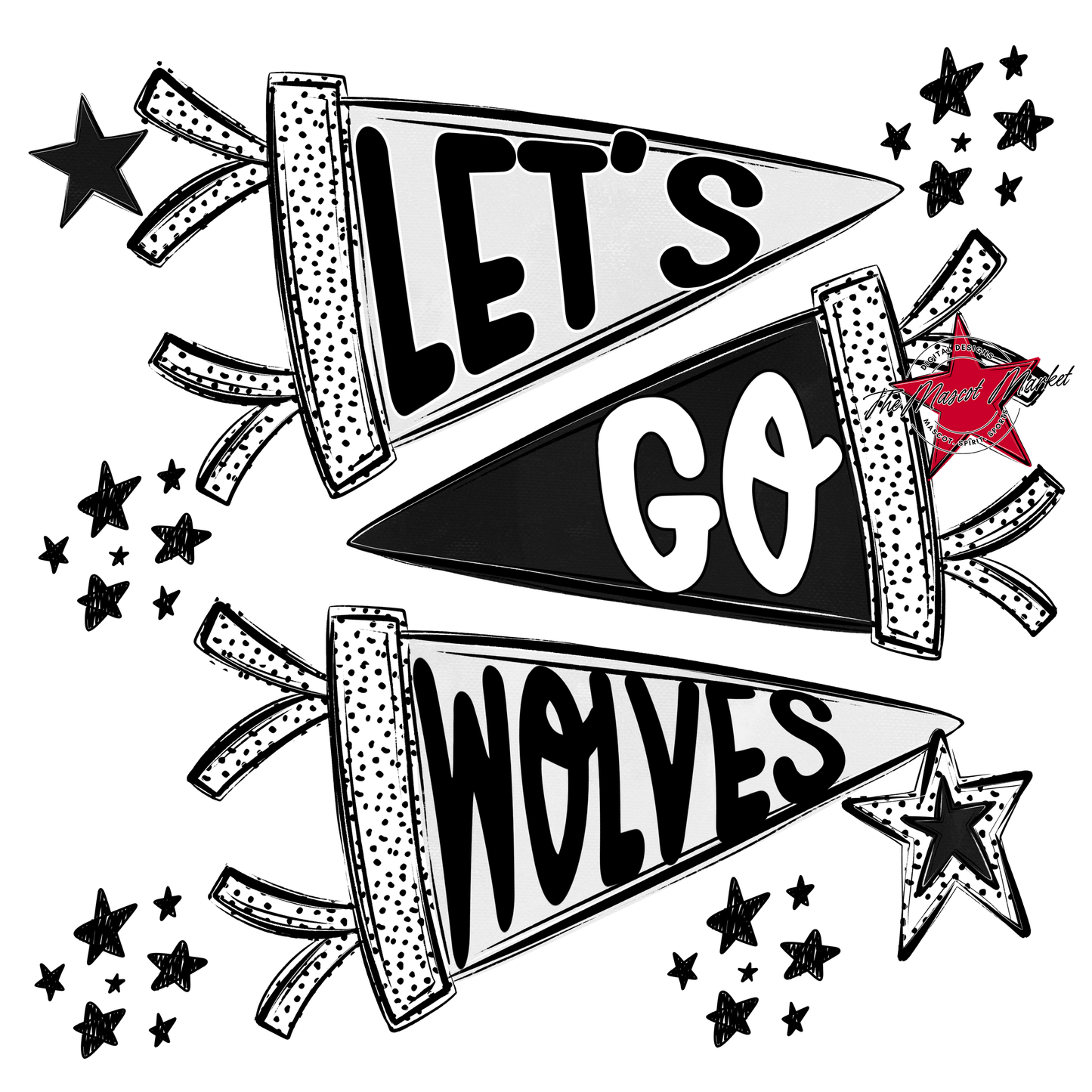 Wolves Let's Go Flag Design-Black