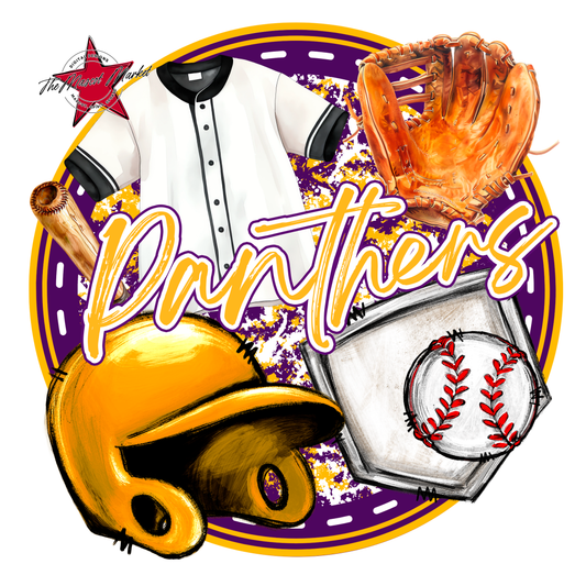 Panthers Circle Baseball Design-Purple-Yellow