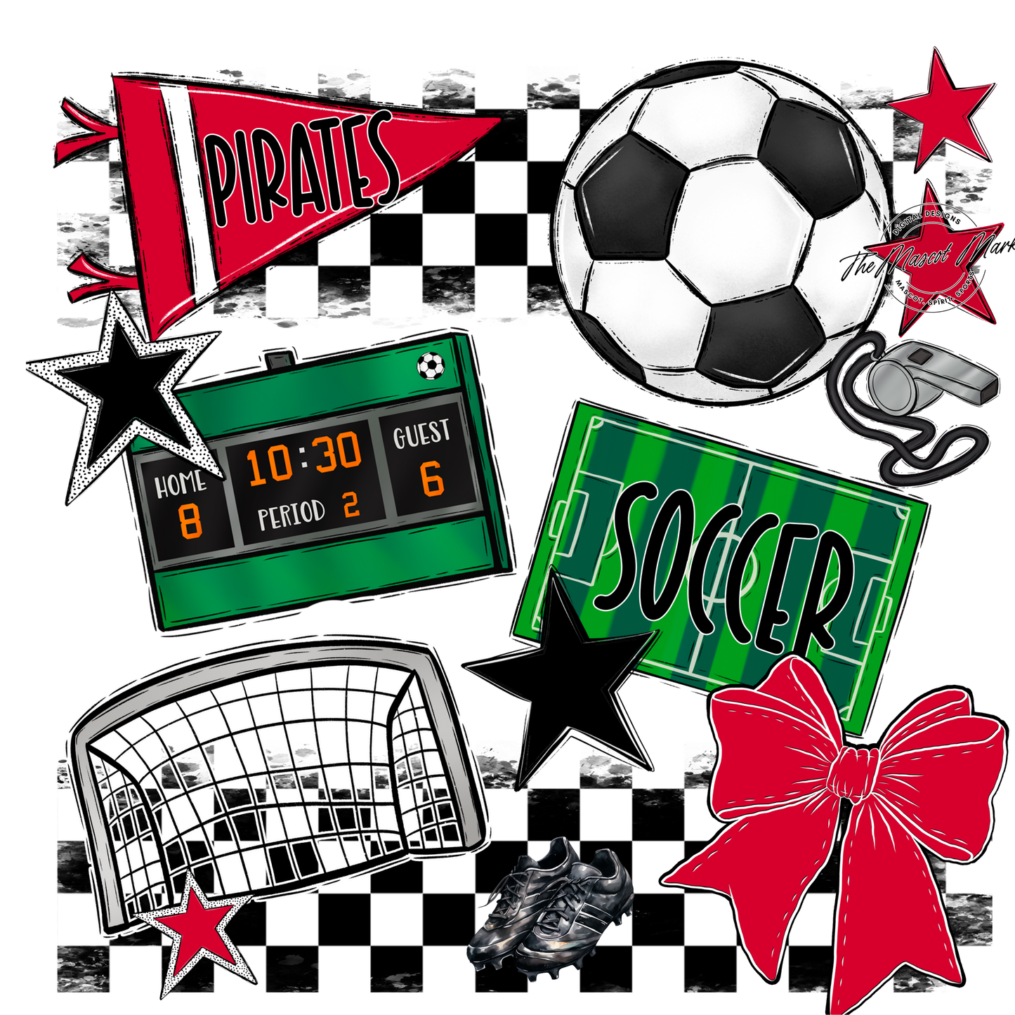 Pirates Checkers Soccer Spirit Design-Red