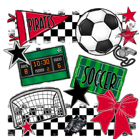 Pirates Checkers Soccer Spirit Design-Red
