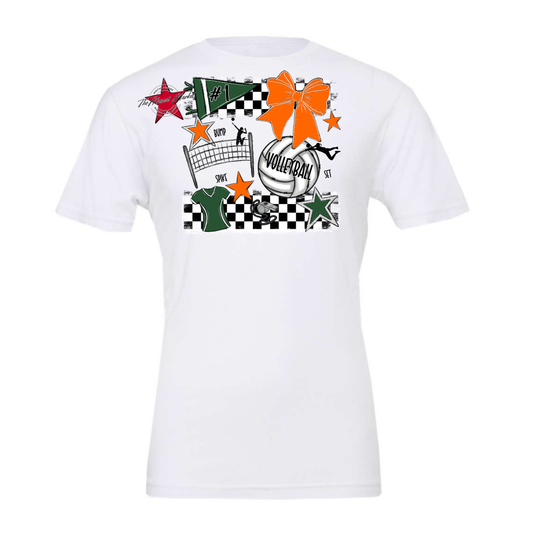 Volleyball Checkers Spirit Design-Green-Orange