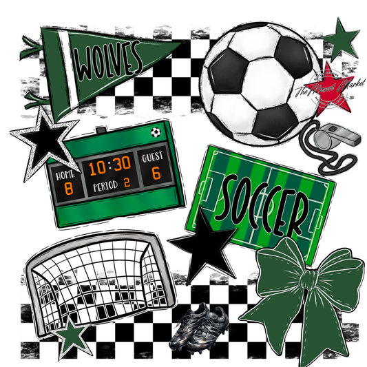 Wolves Checkers Soccer Spirit Design-Green