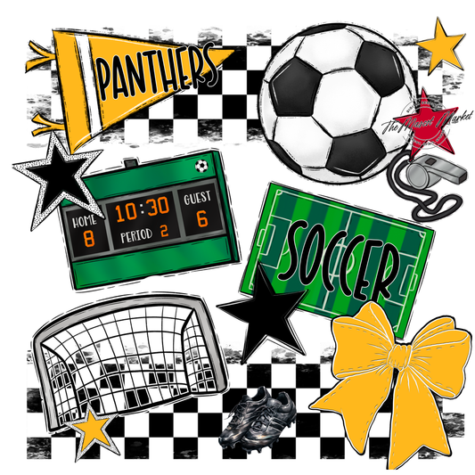 Panthers Checkers Soccer Spirit Design-Yellow