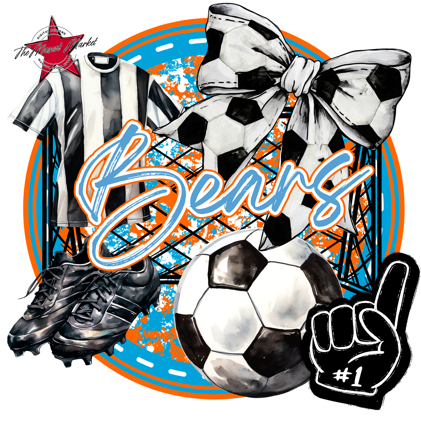 Bears Circle Soccer Design-Carolina Blue-Orange