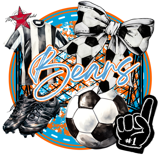 Bears Circle Soccer Design-Carolina Blue-Orange