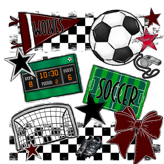 Wolves Checkers Soccer Spirit Design-Maroon