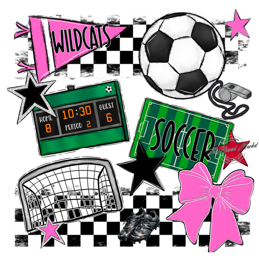 Wildcats Checkers Soccer Spirit Design-Baby Pink