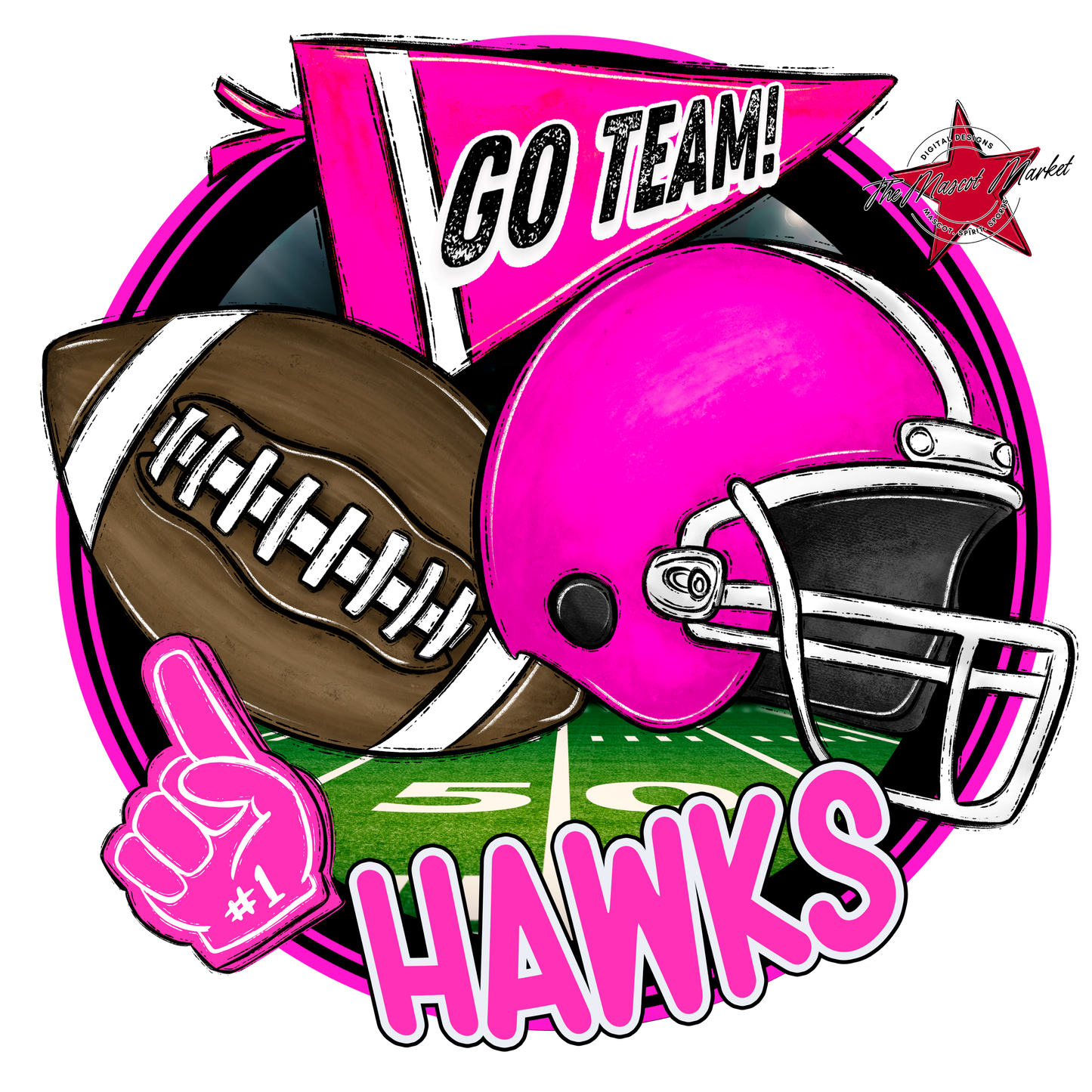 Hawks Circle Football Design-Pink