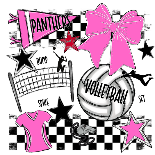 Panthers Checkers Volleyball Spirit Design-Baby Pink