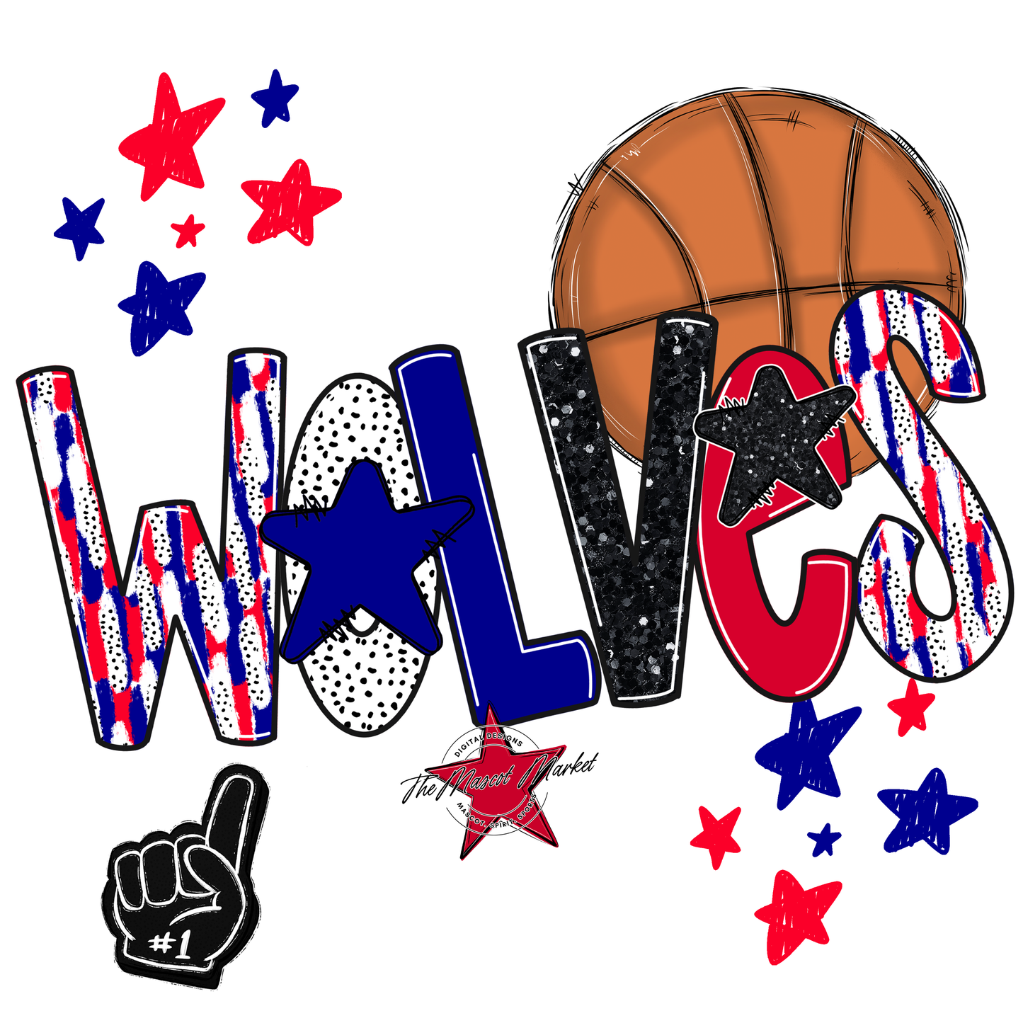 Wolves Basketball Scrape-Blue-Red