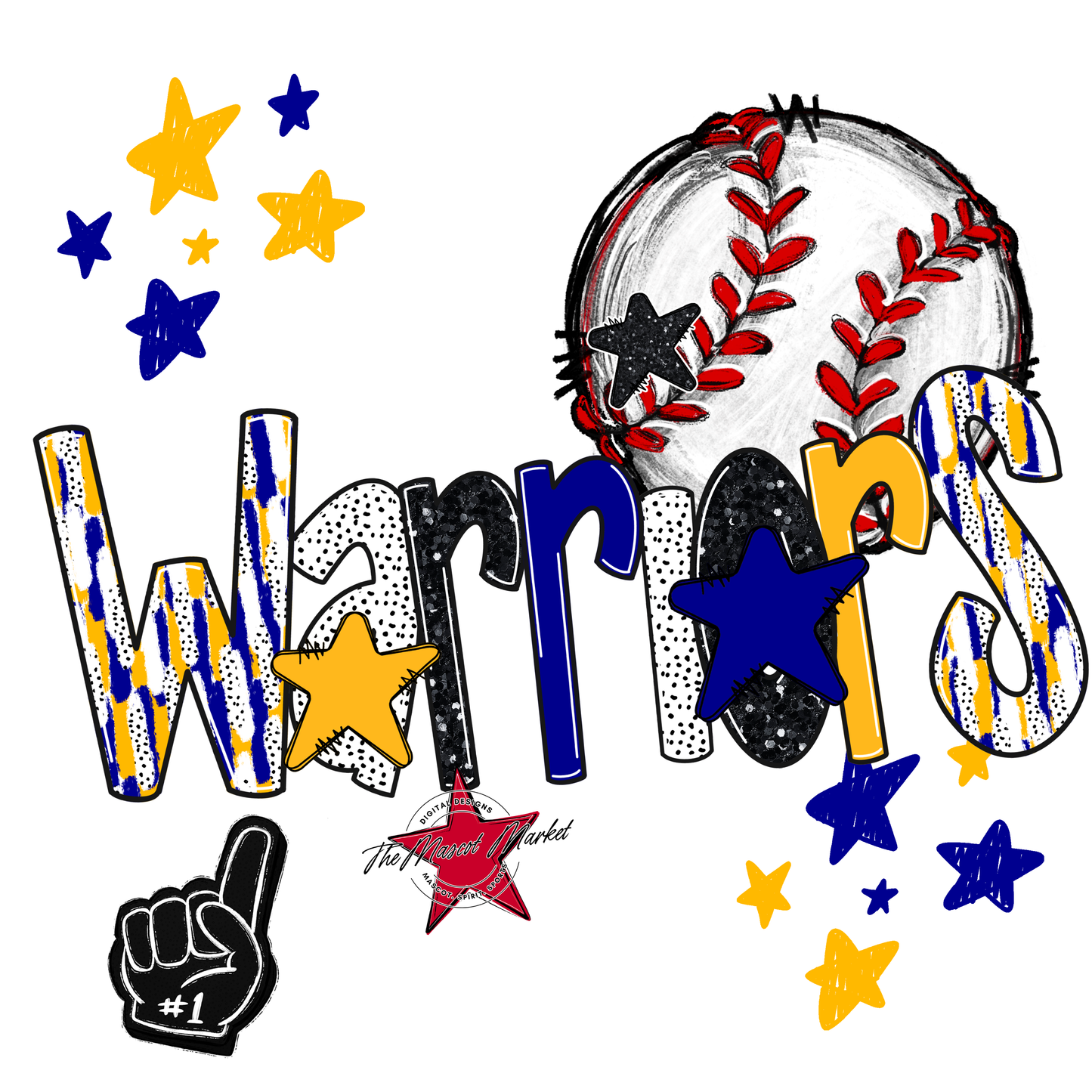 Warriors Baseball Scrape-Blue-Yellow
