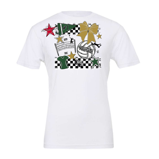 Volleyball Checkers Spirit Design-Green-Gold