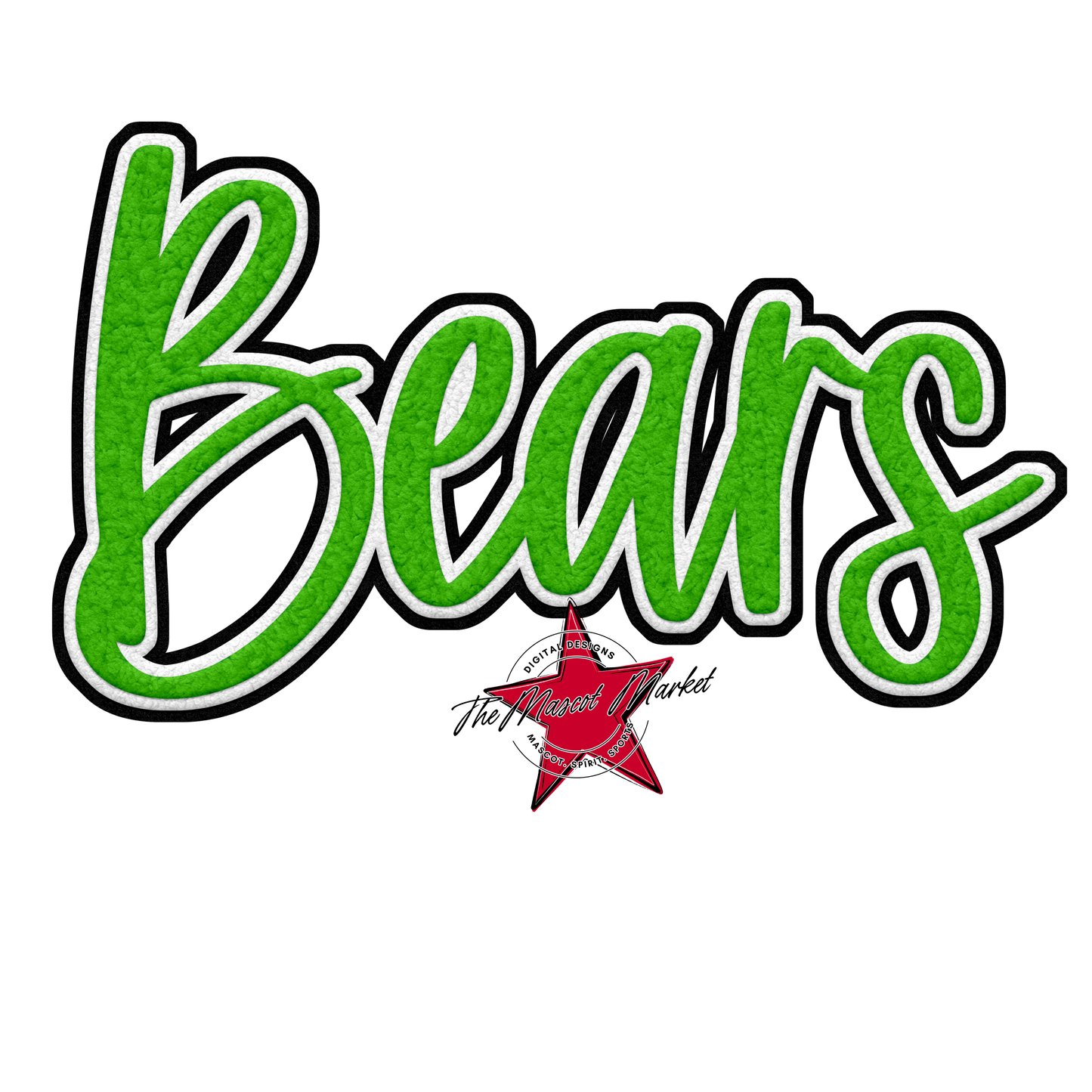 Bears Faux Chenille Patch Design-Bright Green