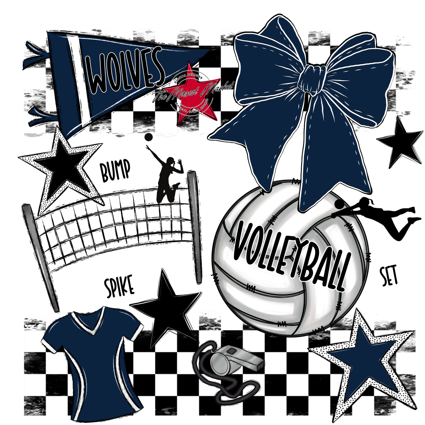 Wolves Checkers Volleyball Spirit Design-Navy
