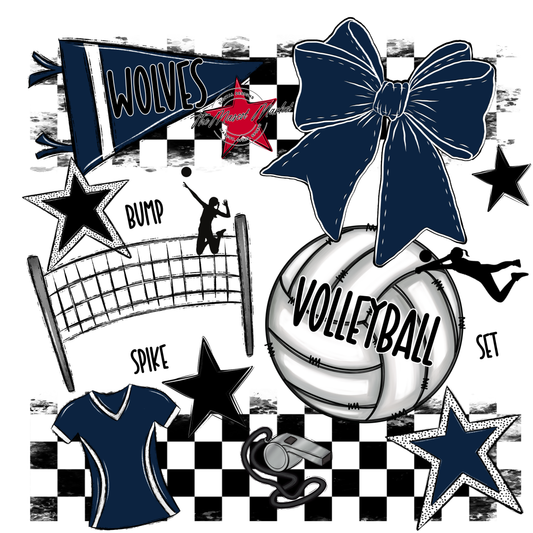 Wolves Checkers Volleyball Spirit Design-Navy