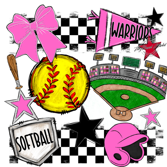 Warriors Checkers Softball Spirit Design-Baby Pink
